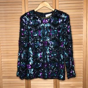 Purple Blue 80s Evening Sequin Beaded L